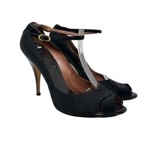 Giuseppe Zanotti High Heels Stiletto Satin Ankle Strap Black Size 39.5 US 9.5